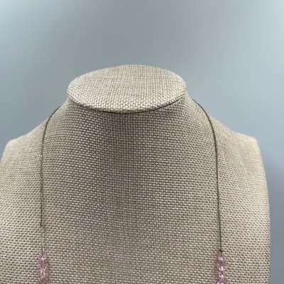 Vintage Pink Faceted Beads Necklace Long Station Chain Rhinestone Spacers Dainty - Thumbnail 2