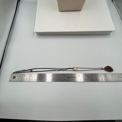 Vintage Layered Necklace Druzy Teardrop Pendant Arrowhead Charm Black Chain Boho - Thumbnail 9