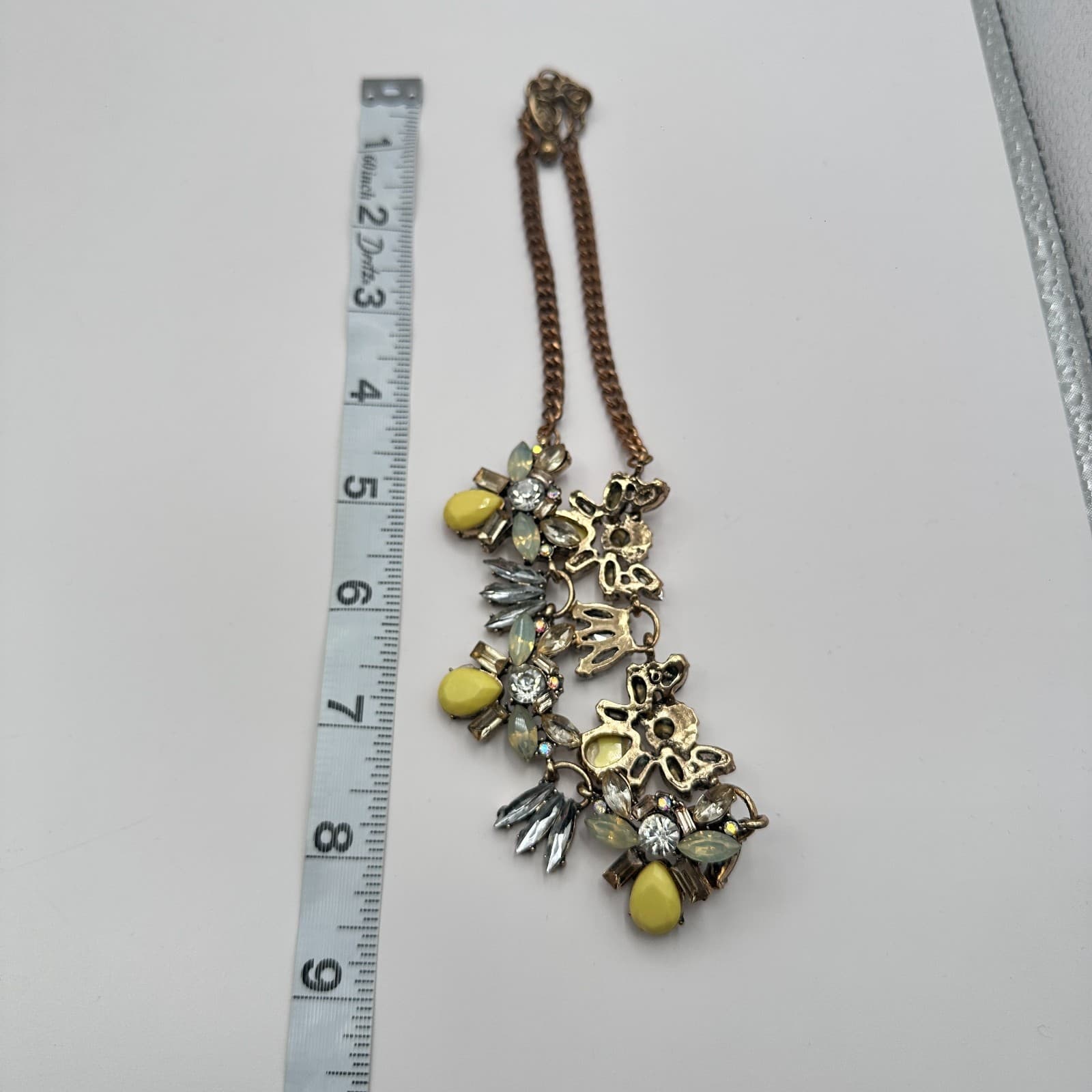 Vintage 80s Bohemian Yellow Gemstone Statement Bib Necklace Gold Tone Jewelry - Thumbnail 7