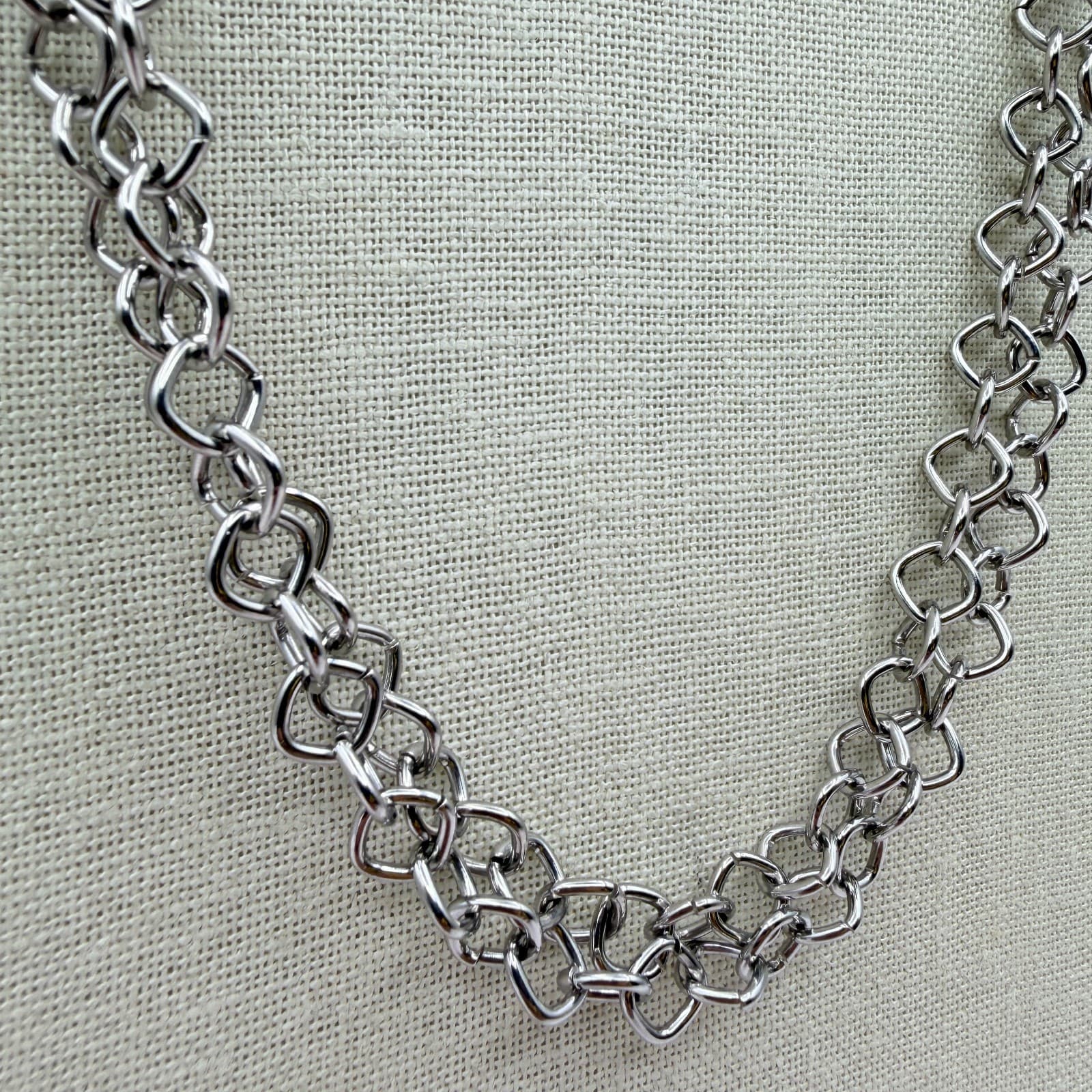 Vintage 90s Silver Tone Double Layer Link Chain Necklace Retro Fashion Jewelry - Thumbnail 4