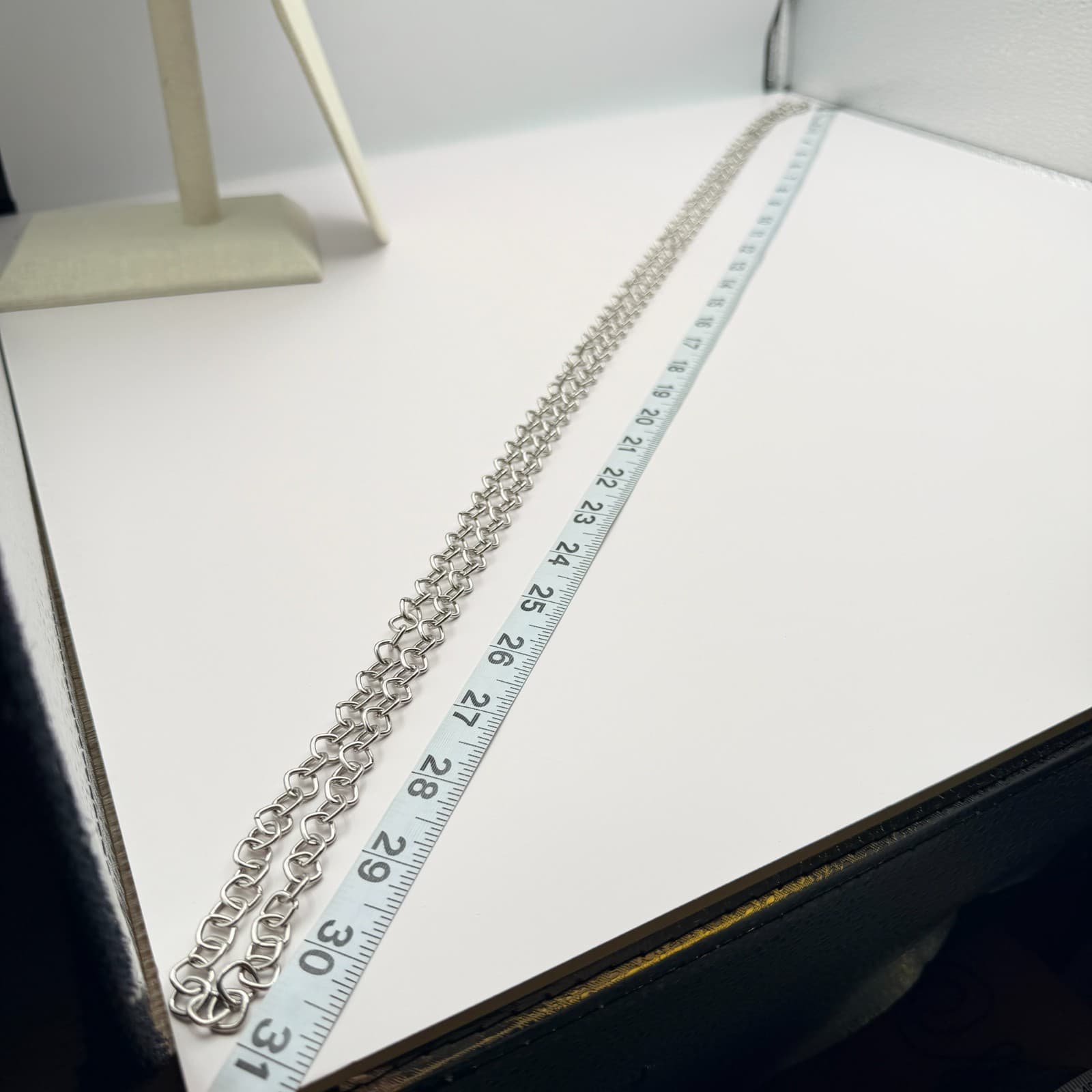 Vintage 90s Silver Tone Double Layer Link Chain Necklace Retro Fashion Jewelry - Thumbnail 8