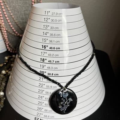 Vintage Black Seed Bead Large Round Pendant Floral Inlay Statement Necklace Boho - Thumbnail 7