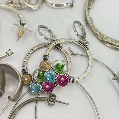 Mixed Lot Silver Tone Hoop Earrings Assorted Fashion Vintage Jewelry Wear Bundle - Thumbnail 11