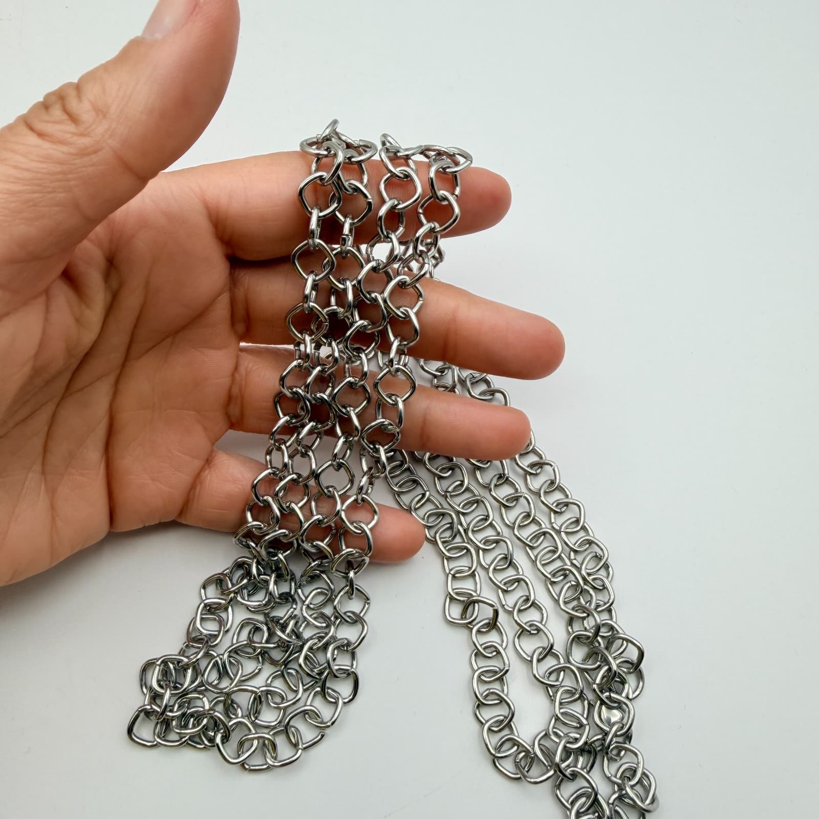 Vintage 90s Silver Tone Double Layer Link Chain Necklace Retro Fashion Jewelry - Thumbnail 7