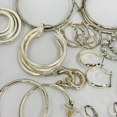Mixed Lot Silver Tone Hoop Earrings Assorted Fashion Vintage Jewelry Wear Bundle - Thumbnail 12