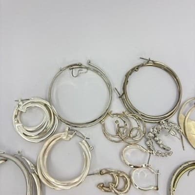 Mixed Lot Silver Tone Hoop Earrings Assorted Fashion Vintage Jewelry Wear Bundle - Thumbnail 5