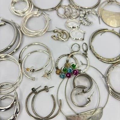 Mixed Lot Silver Tone Hoop Earrings Assorted Fashion Vintage Jewelry Wear Bundle - Thumbnail 8