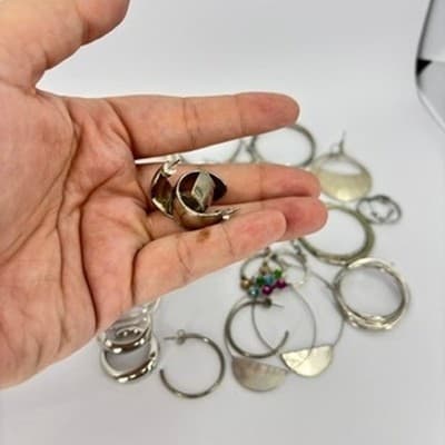 Mixed Lot Silver Tone Hoop Earrings Assorted Fashion Vintage Jewelry Wear Bundle - Thumbnail 10