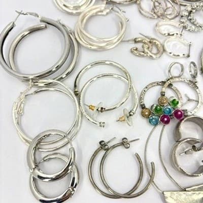Mixed Lot Silver Tone Hoop Earrings Assorted Fashion Vintage Jewelry Wear Bundle - Thumbnail 7