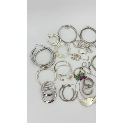 Mixed Lot Silver Tone Hoop Earrings Assorted Fashion Vintage Jewelry Wear Bundle - Thumbnail 9