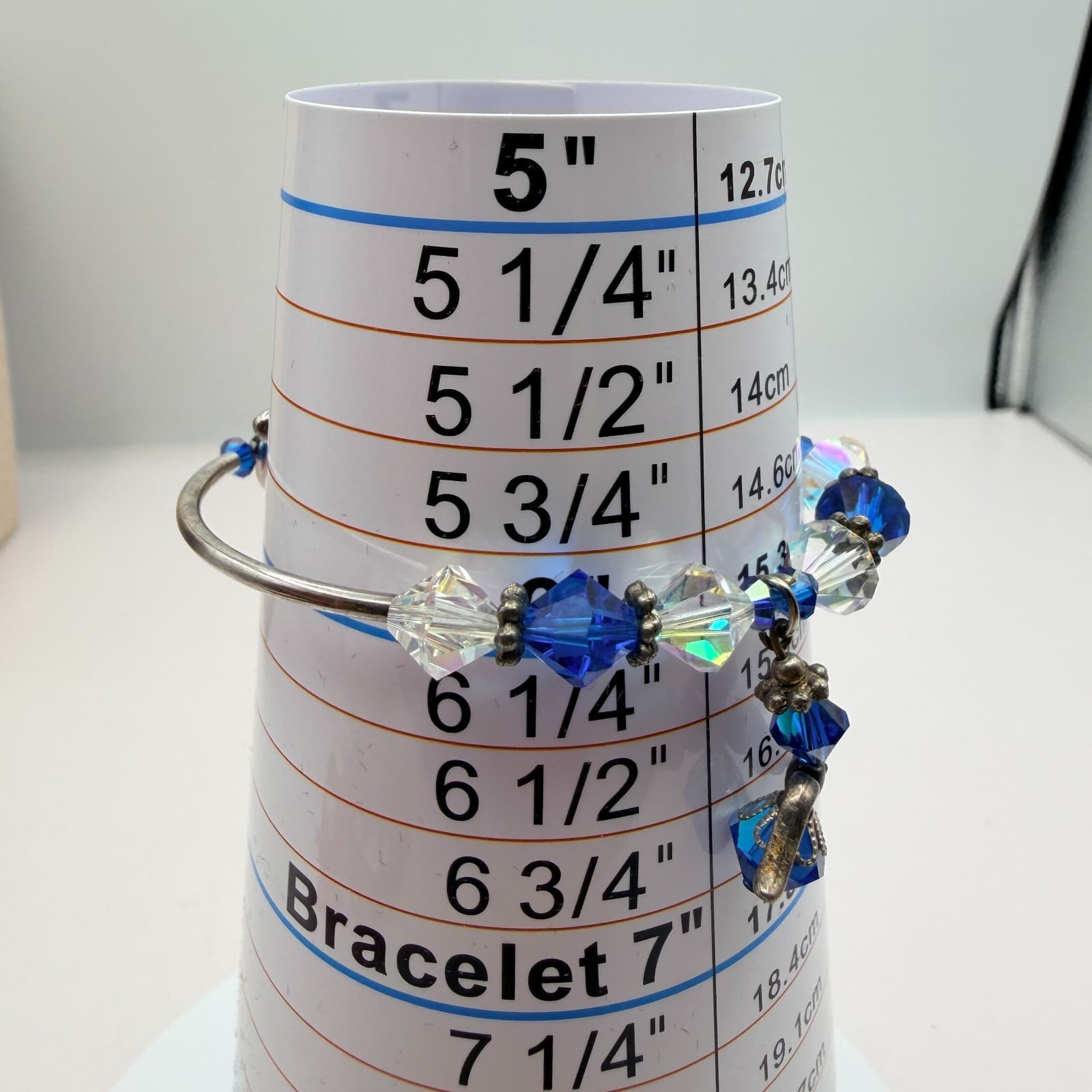 Vintage 80s Silver Tone Beaded Bracelet Sapphire Blue Charm Jewelry - Thumbnail 9