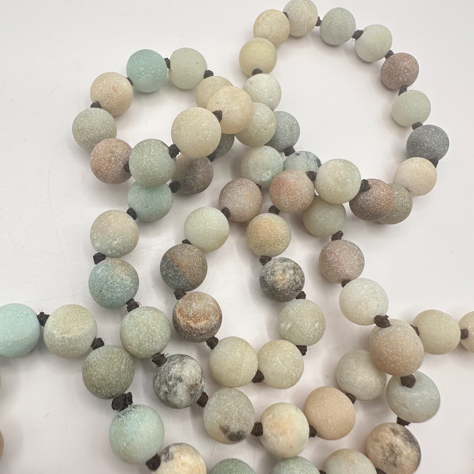 Vintage 80s Deer Antler Tine Knotted Necklace Amazonite Mala Pendant Jewelry - Thumbnail 4