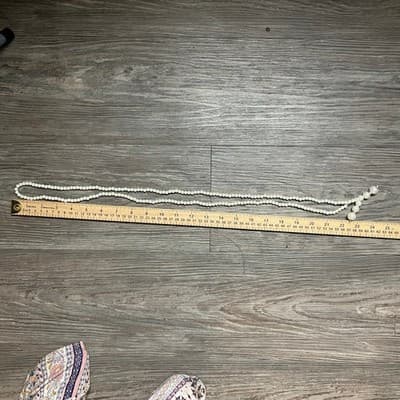 Vintage Long Faux Pearl Double Strand Lariat Necklace White Beaded Tassel Drop - Thumbnail 6