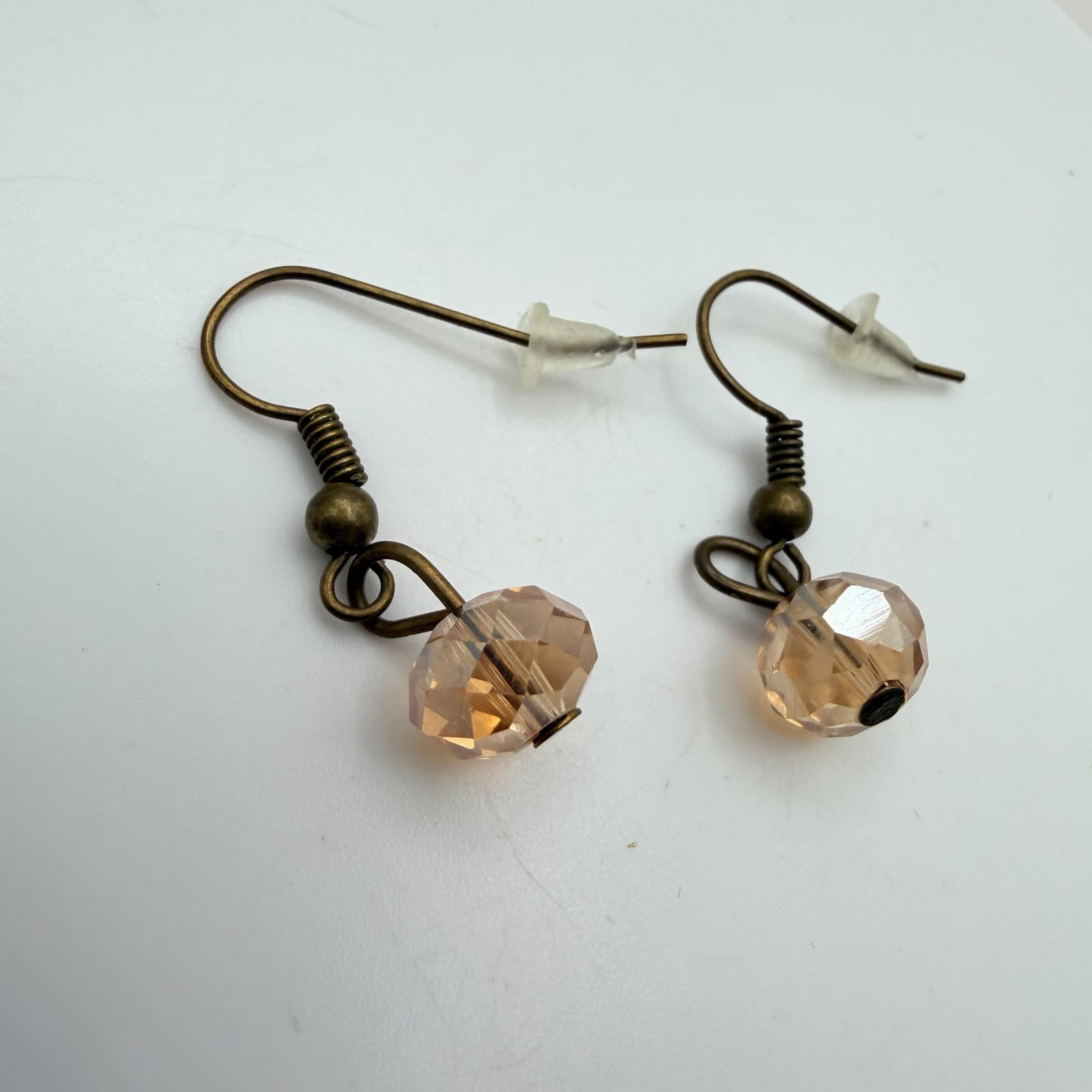 Vintage 90s Bib Necklace Earrings Set Pink Champagne Glass Beads Women's Jewelry - Thumbnail 9