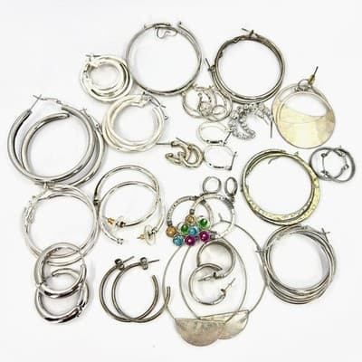 Mixed Lot Silver Tone Hoop Earrings Assorted Fashion Vintage Jewelry Wear Bundle - Image 1