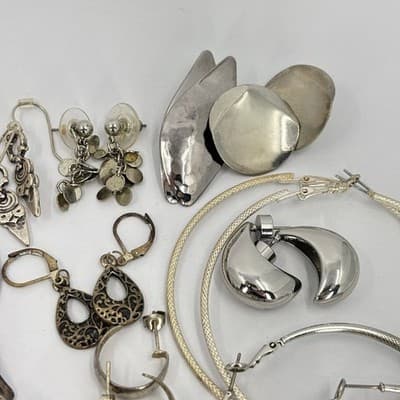 Mixed Lot Statement Hoop Dangle Earrings Silver Gold Tone Assorted Vintage Style - Thumbnail 4
