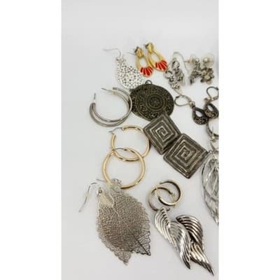 Mixed Lot Statement Hoop Dangle Earrings Silver Gold Tone Assorted Vintage Style - Thumbnail 11