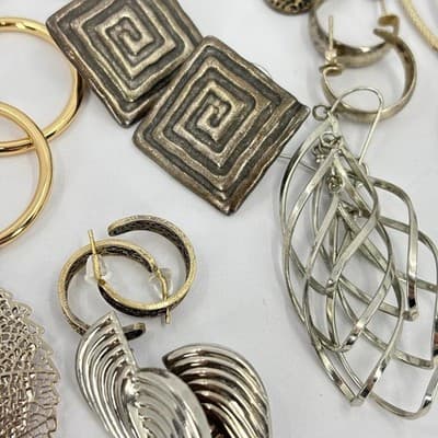 Mixed Lot Statement Hoop Dangle Earrings Silver Gold Tone Assorted Vintage Style - Thumbnail 6