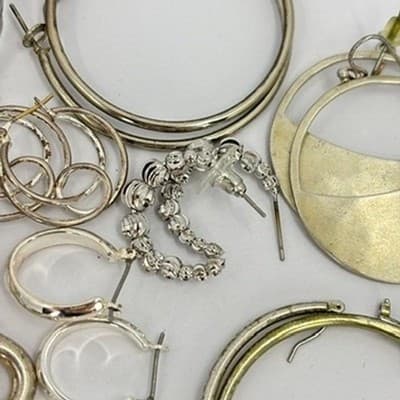Mixed Lot Silver Tone Hoop Earrings Assorted Fashion Vintage Jewelry Wear Bundle - Thumbnail 13