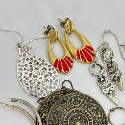 Mixed Lot Statement Hoop Dangle Earrings Silver Gold Tone Assorted Vintage Style - Thumbnail 8