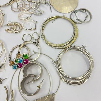 Mixed Lot Silver Tone Hoop Earrings Assorted Fashion Vintage Jewelry Wear Bundle - Thumbnail 3