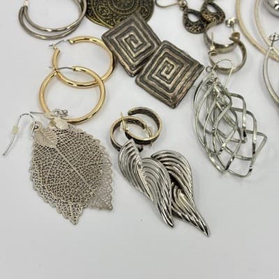 Mixed Lot Statement Hoop Dangle Earrings Silver Gold Tone Assorted Vintage Style - Thumbnail 2