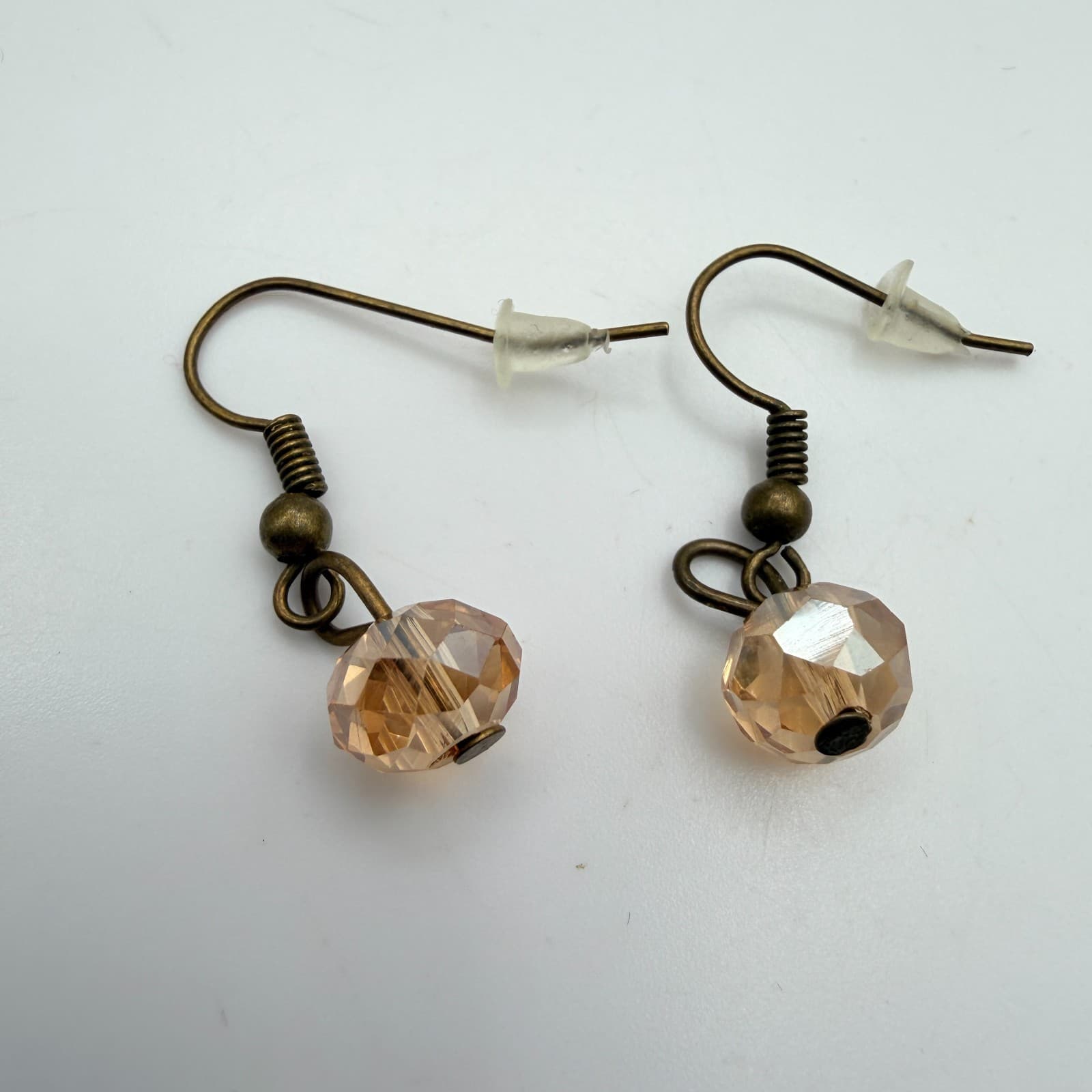 Vintage 90s Bib Necklace Earrings Set Pink Champagne Glass Beads Women's Jewelry - Thumbnail 12