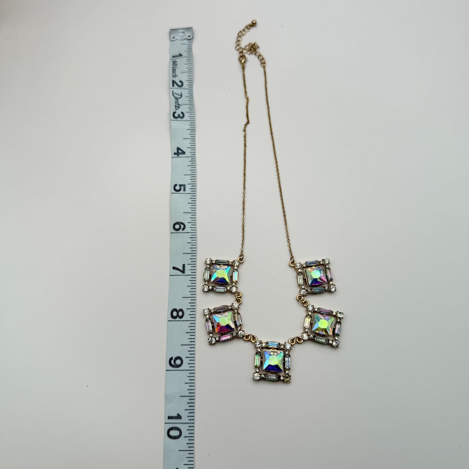 Vintage 80s Borealis Rhinestone Square Choker Statement Necklace Classic Jewelry - Thumbnail 9