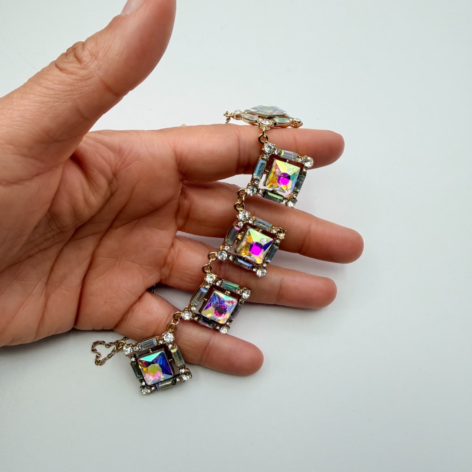 Vintage 80s Borealis Rhinestone Square Choker Statement Necklace Classic Jewelry - Thumbnail 8