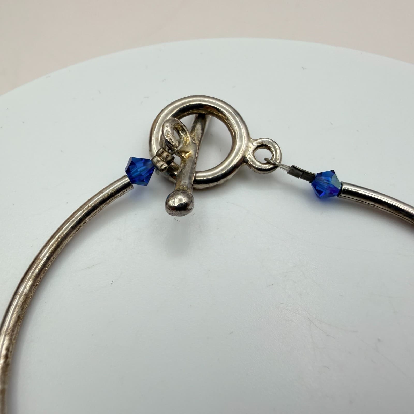 Vintage 80s Silver Tone Beaded Bracelet Sapphire Blue Charm Jewelry - Thumbnail 7
