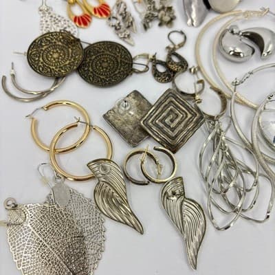 Mixed Lot Statement Hoop Dangle Earrings Silver Gold Tone Assorted Vintage Style - Thumbnail 13