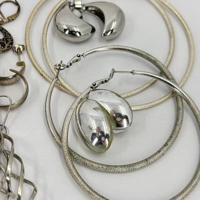 Mixed Lot Statement Hoop Dangle Earrings Silver Gold Tone Assorted Vintage Style - Thumbnail 5