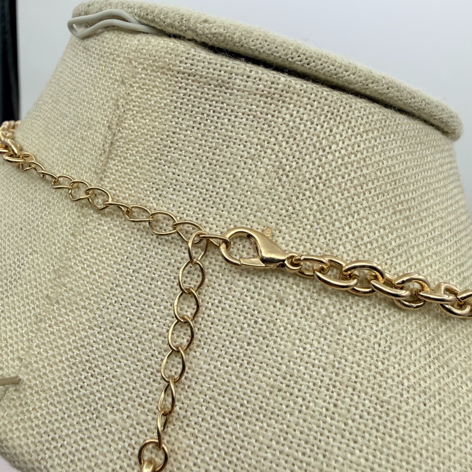 Vintage 90s Gold Tone Statement Necklace Clear Glass Marquise Bib Boho Jewelry - Thumbnail 6