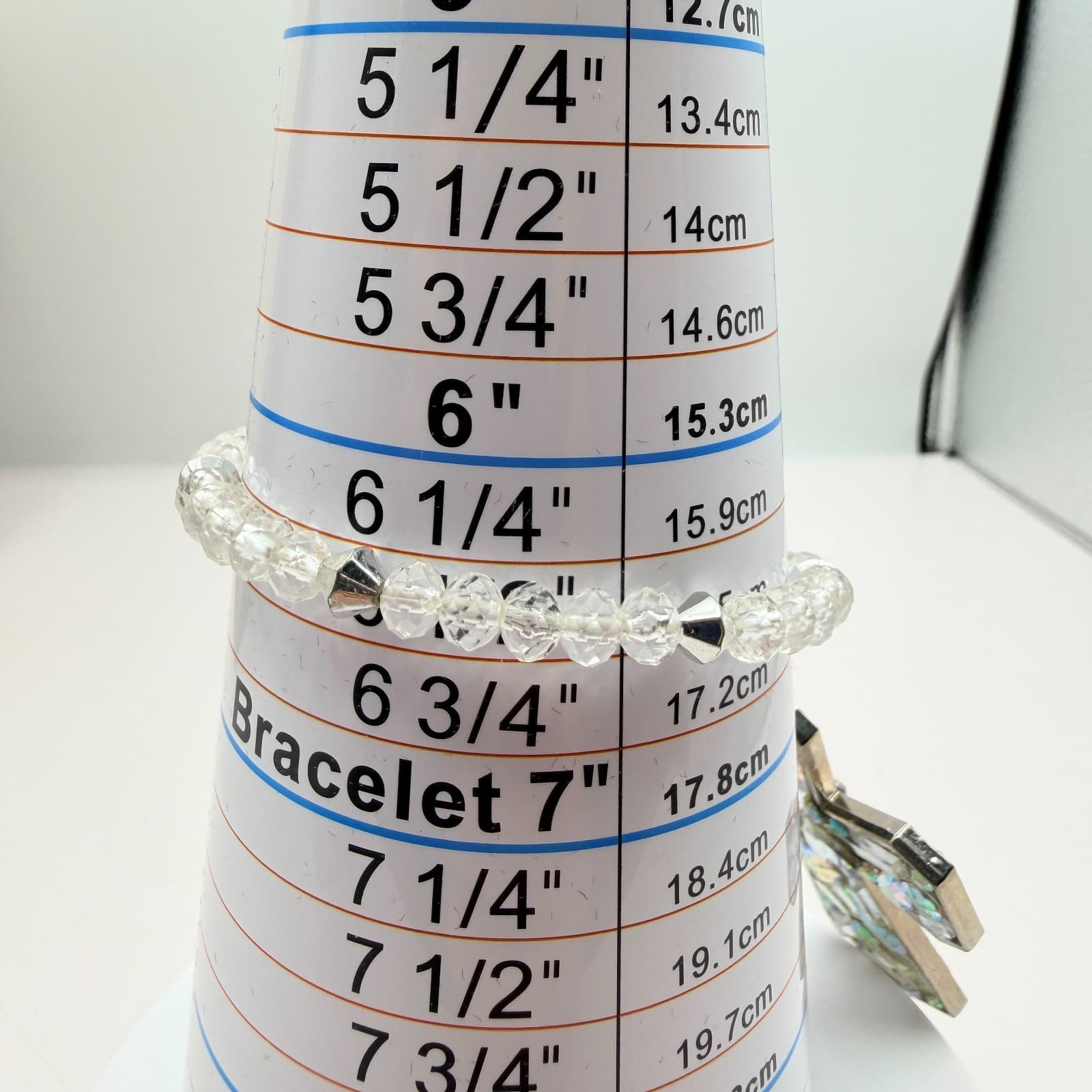 Vintage 80s Silver Tone Rhinestone Cross Charm bracelet Clear Beaded Jewelry - Thumbnail 9