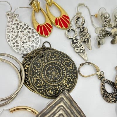 Mixed Lot Statement Hoop Dangle Earrings Silver Gold Tone Assorted Vintage Style - Thumbnail 7