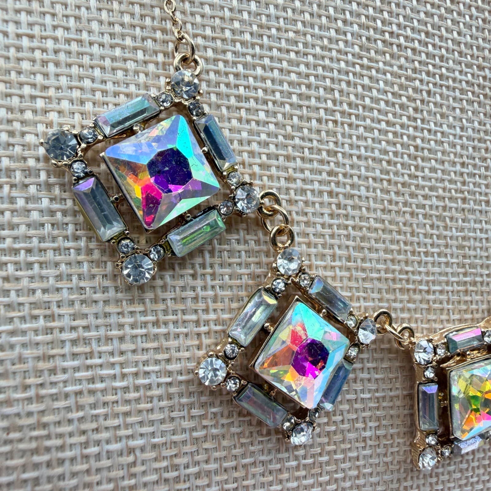 Vintage 80s Borealis Rhinestone Square Choker Statement Necklace Classic Jewelry - Thumbnail 4