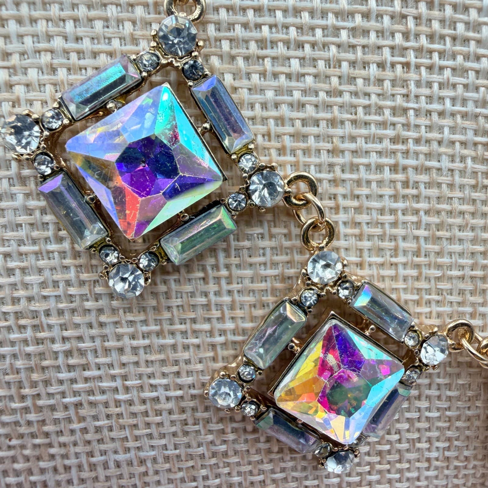 Vintage 80s Borealis Rhinestone Square Choker Statement Necklace Classic Jewelry - Thumbnail 5