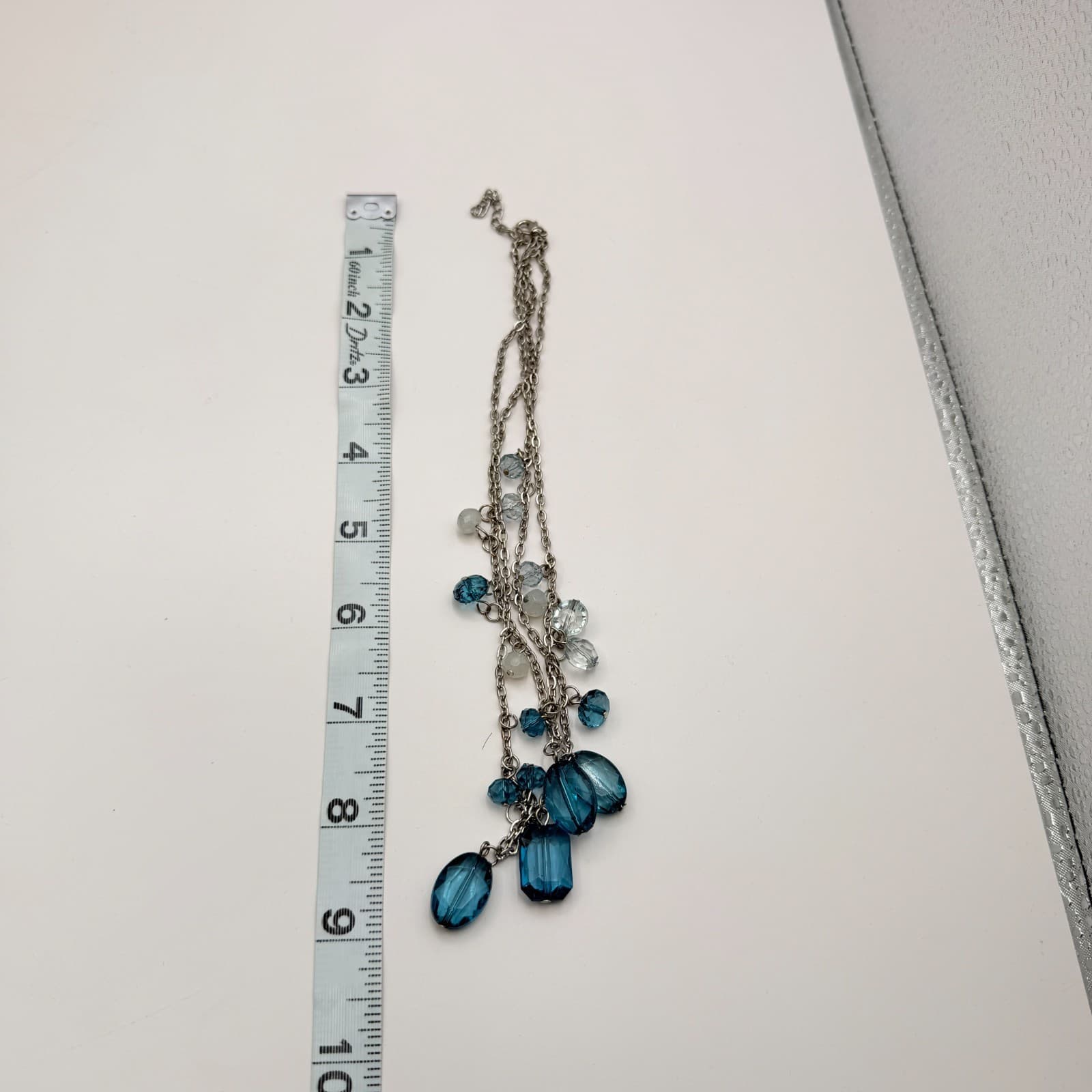 Vintage 90s Blue Glass Bead Double Strand Silver Tone Necklace Boho Fashion - Thumbnail 12