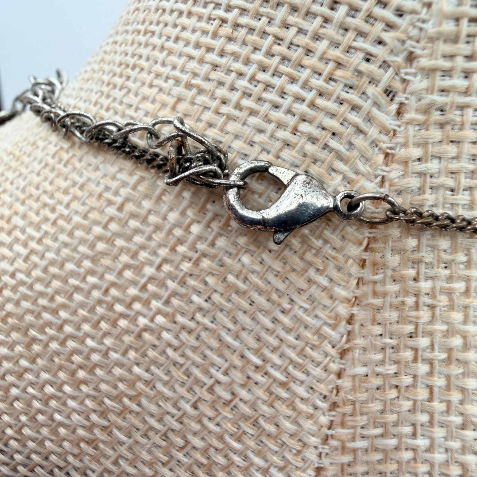 Vintage 90s Silver Tone Statement Fringe Necklace Blue Glass Beads V-Shape Boho - Thumbnail 6