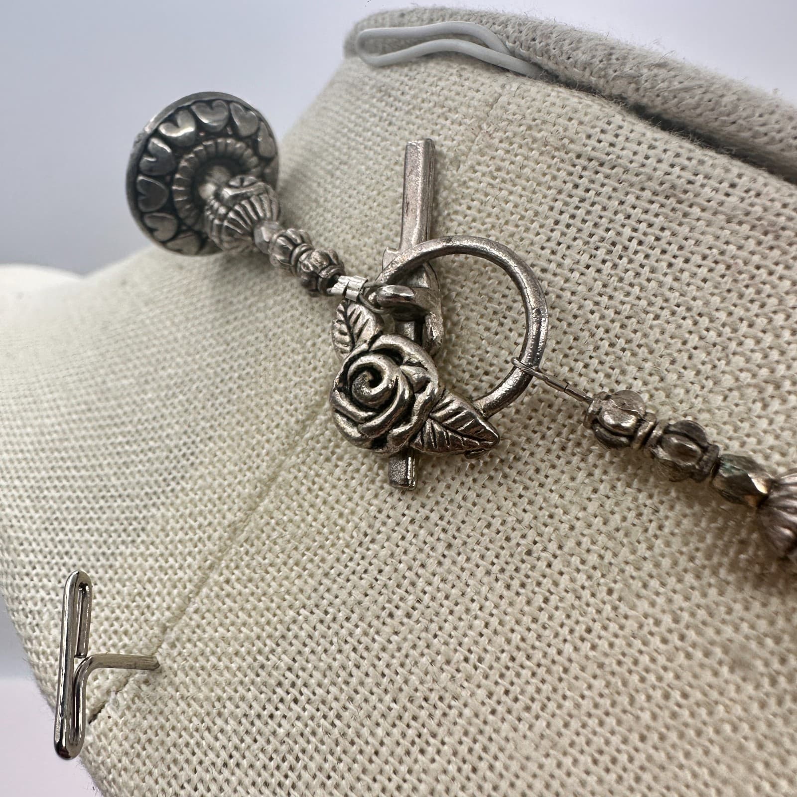 Vintage 80s Leopard Skin Jasper Beaded Statement Necklace Silver Tone Jewelry - Thumbnail 7