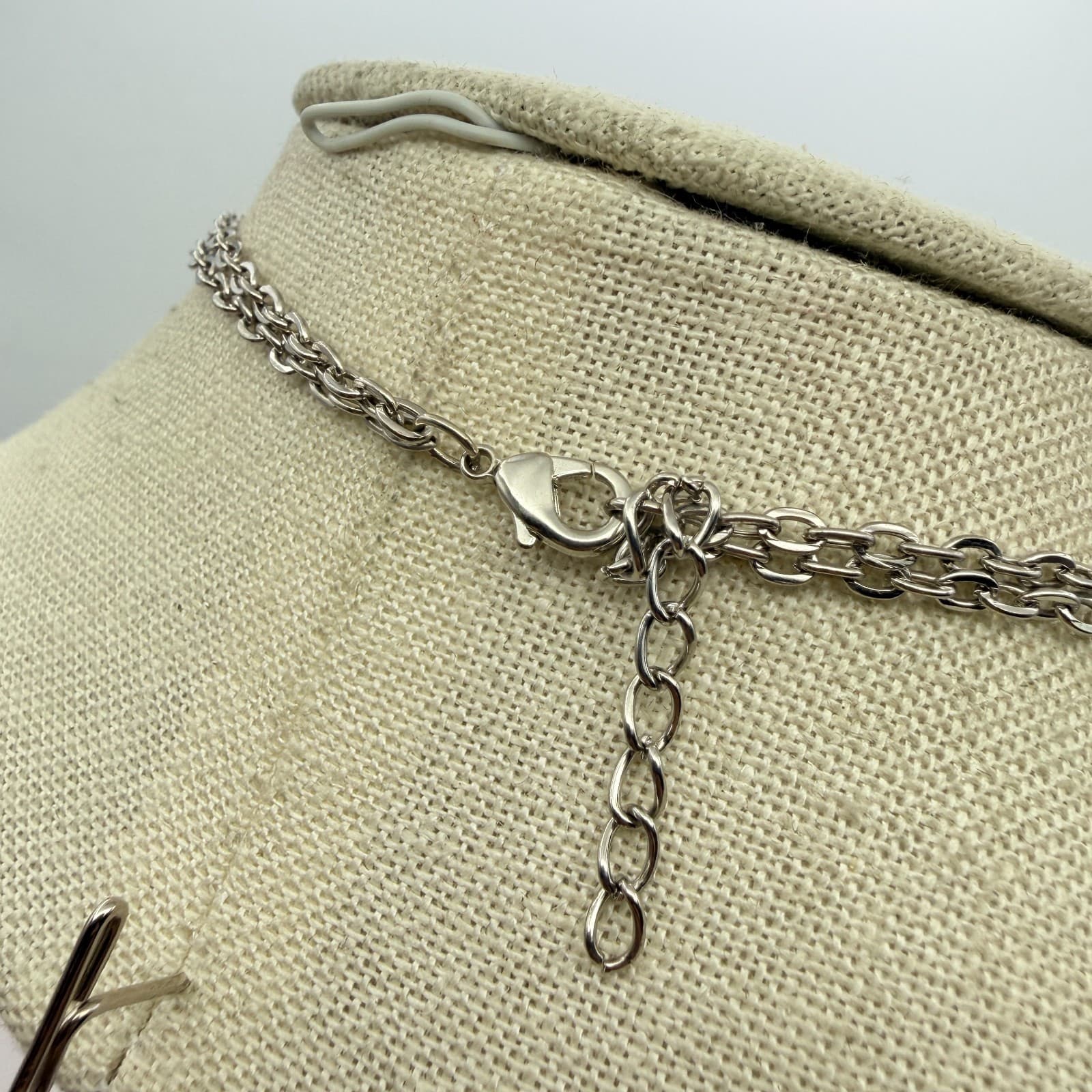 Vintage 90s Blue Glass Bead Double Strand Silver Tone Necklace Boho Fashion - Thumbnail 10