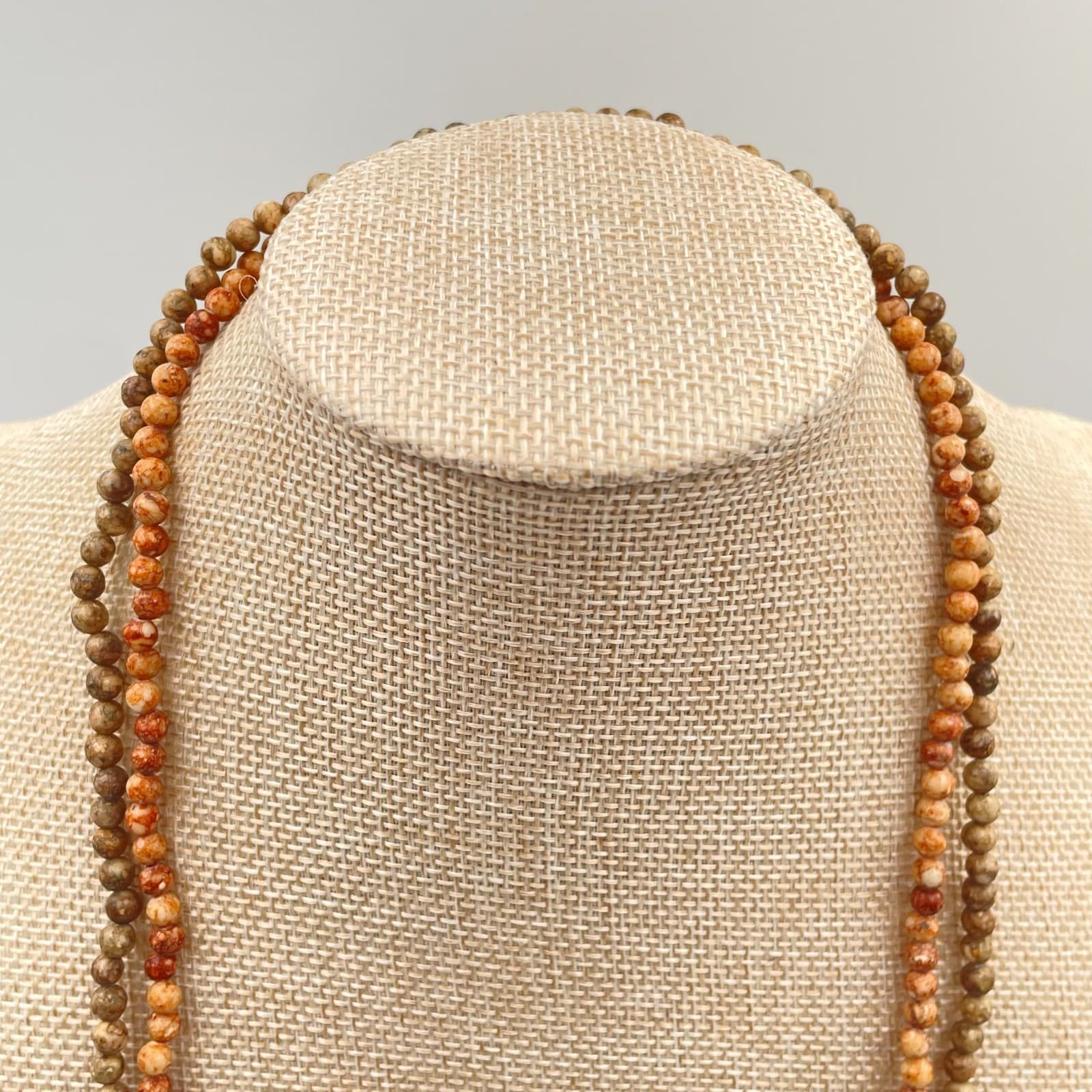 Vtg Double Strand Jasper Beaded Necklace Earth Tone Natural Stone Boho Layering - Thumbnail 3