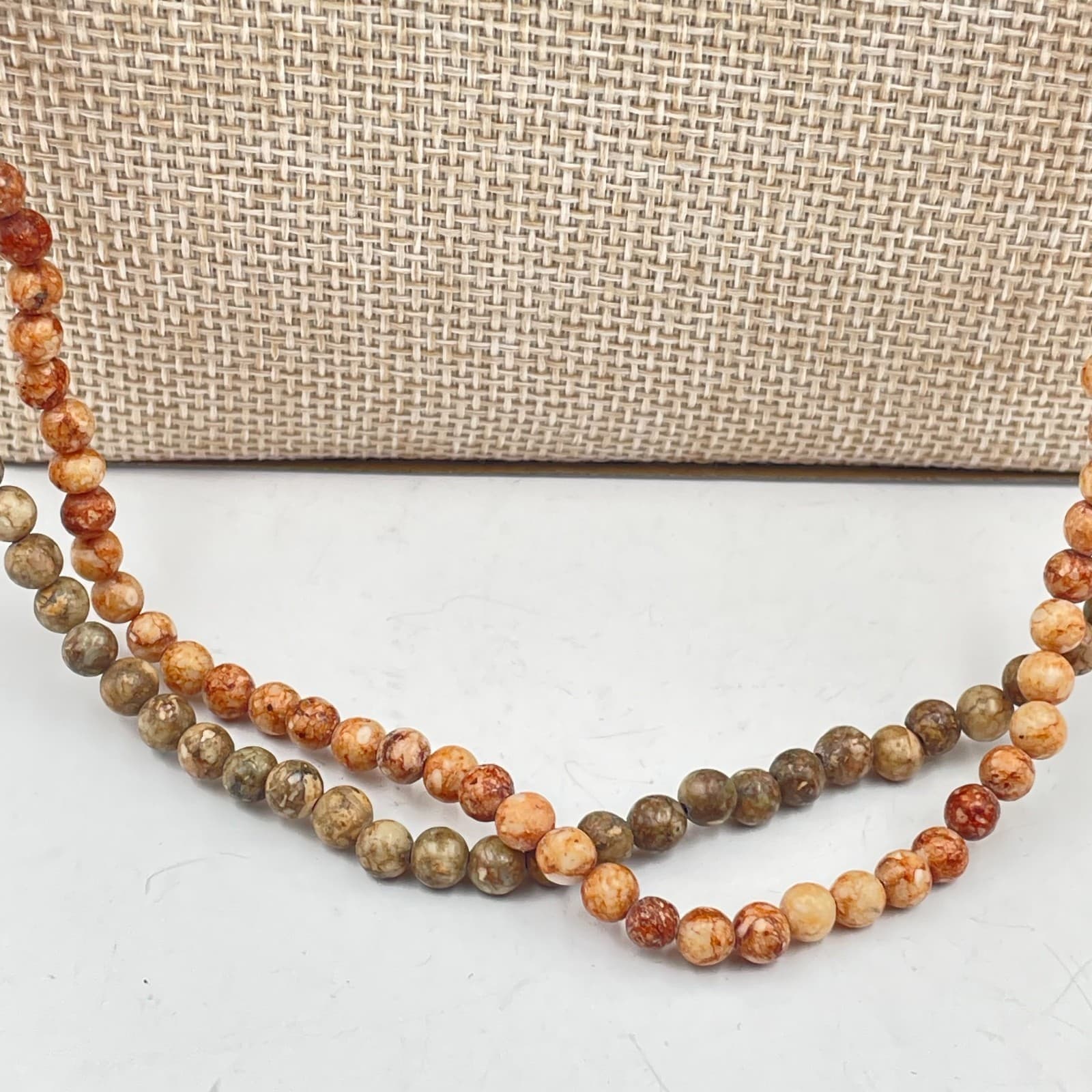 Vtg Double Strand Jasper Beaded Necklace Earth Tone Natural Stone Boho Layering - Thumbnail 4