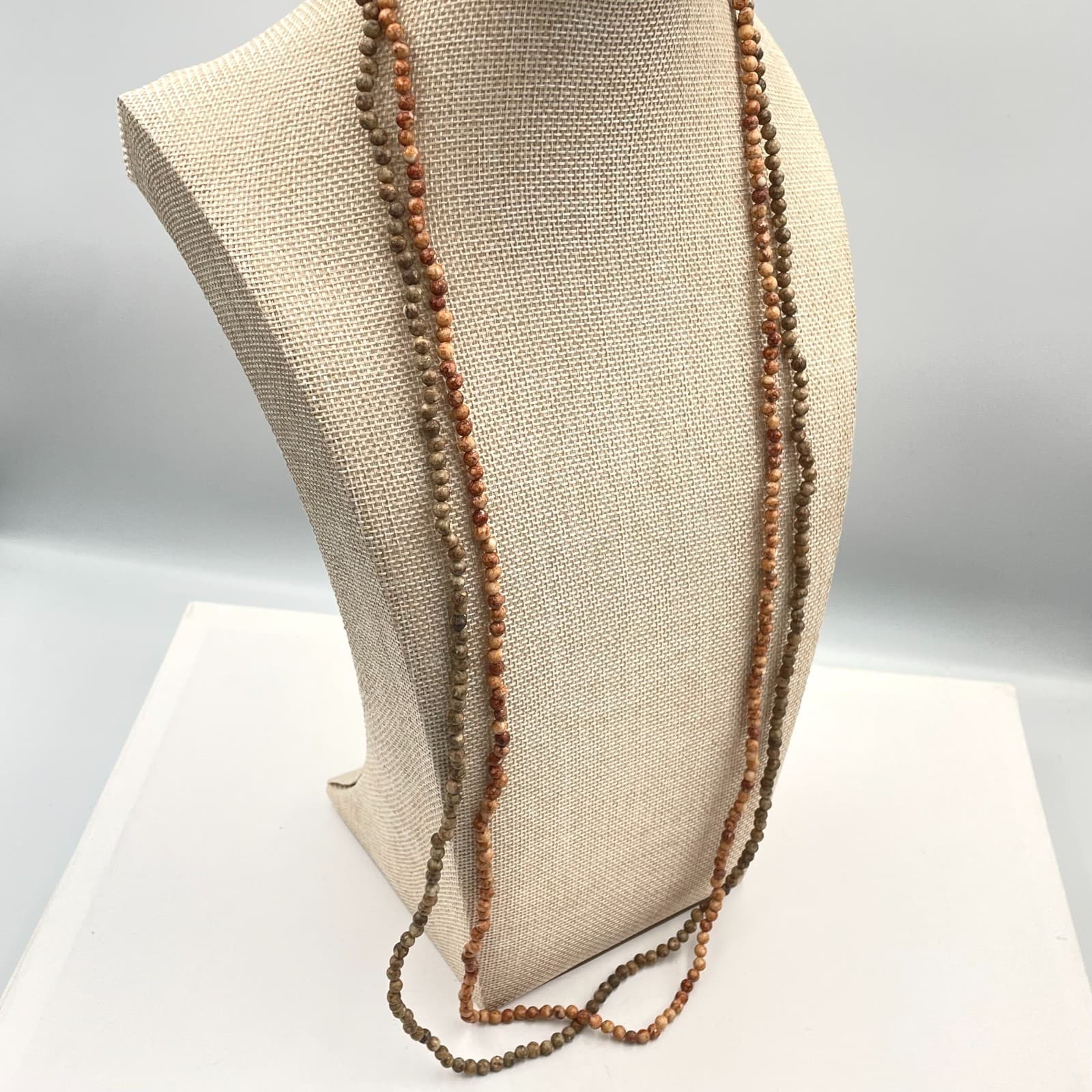 Vtg Double Strand Jasper Beaded Necklace Earth Tone Natural Stone Boho Layering - Thumbnail 6