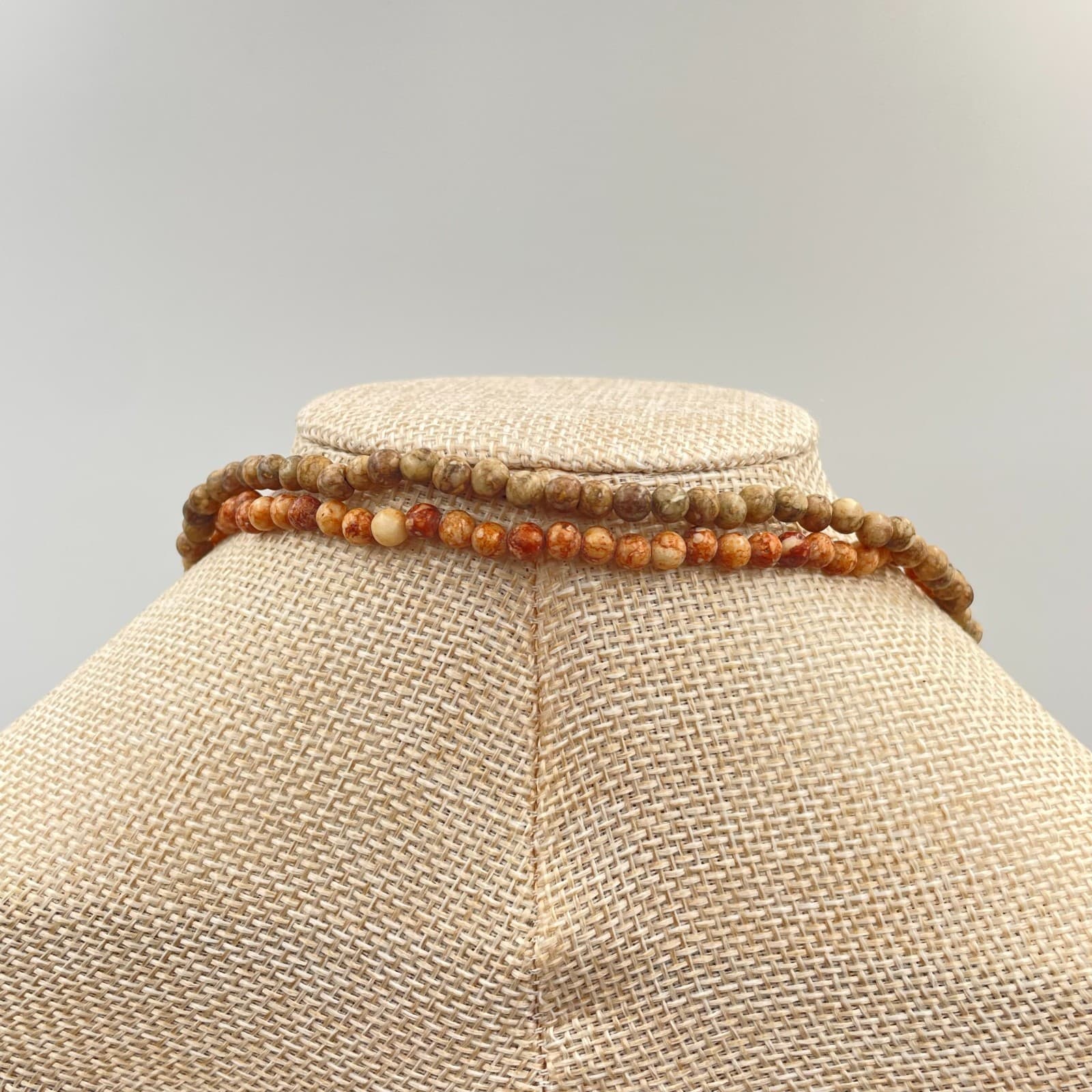 Vtg Double Strand Jasper Beaded Necklace Earth Tone Natural Stone Boho Layering - Thumbnail 7