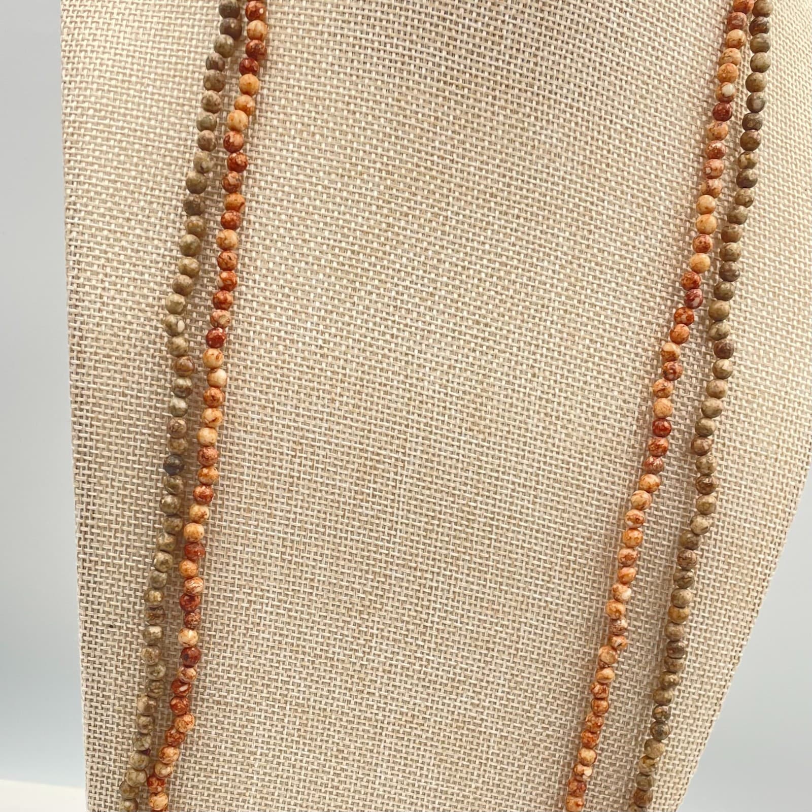 Vtg Double Strand Jasper Beaded Necklace Earth Tone Natural Stone Boho Layering - Thumbnail 5
