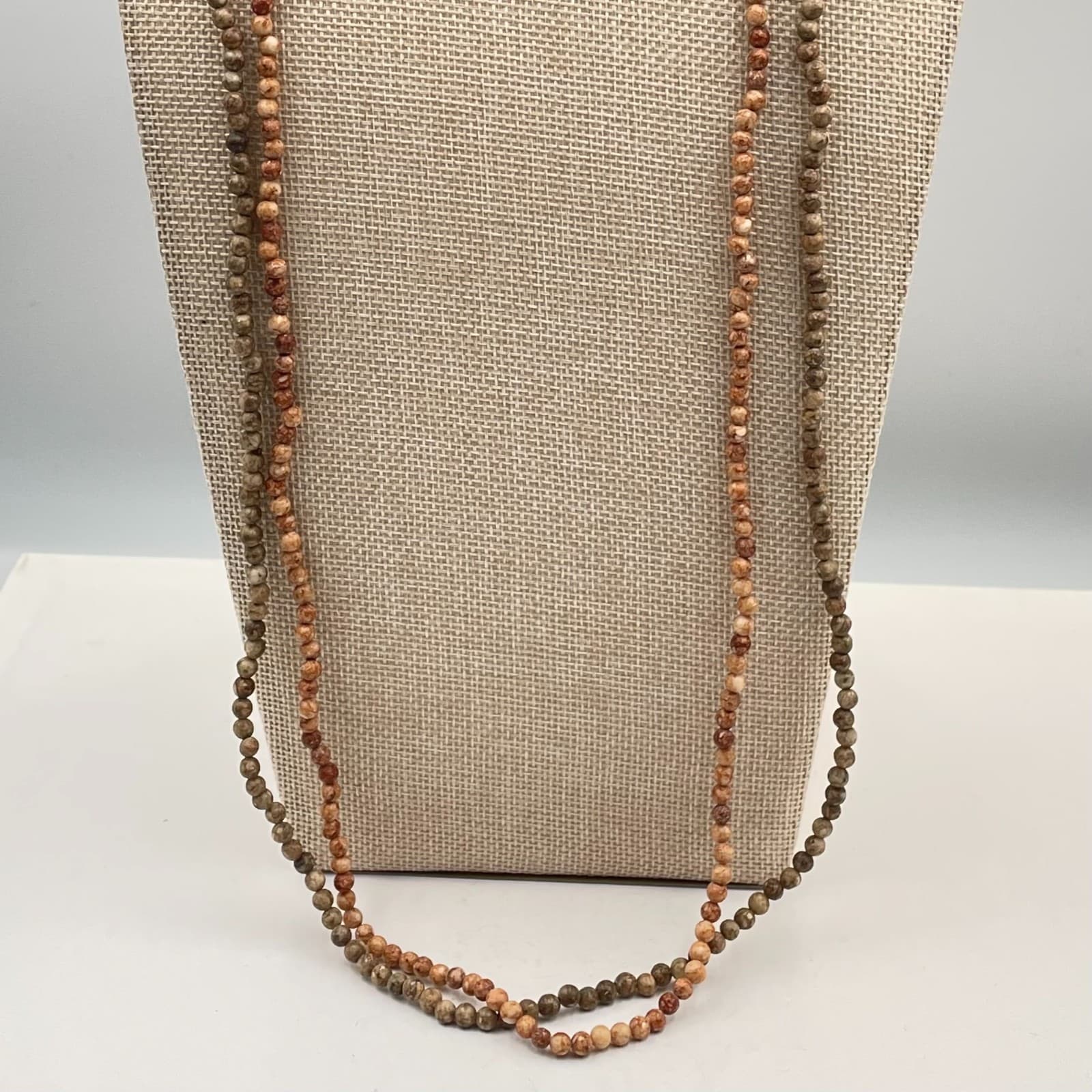 Vtg Double Strand Jasper Beaded Necklace Earth Tone Natural Stone Boho Layering - Thumbnail 2