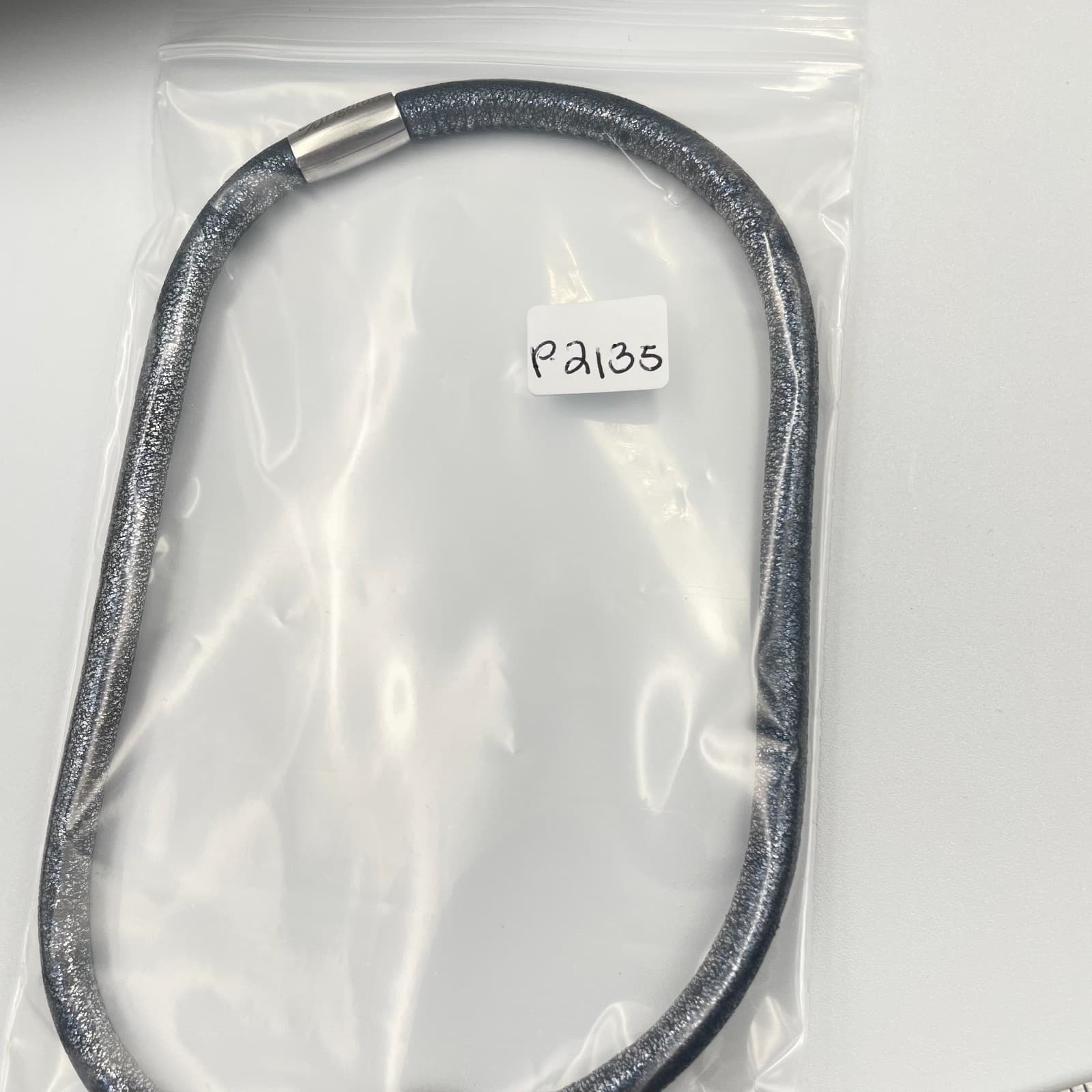 Vtg Brighton Metallic Blue Pewter Leather Necklace Crystal Rhinestone Charm Bead - Thumbnail 6