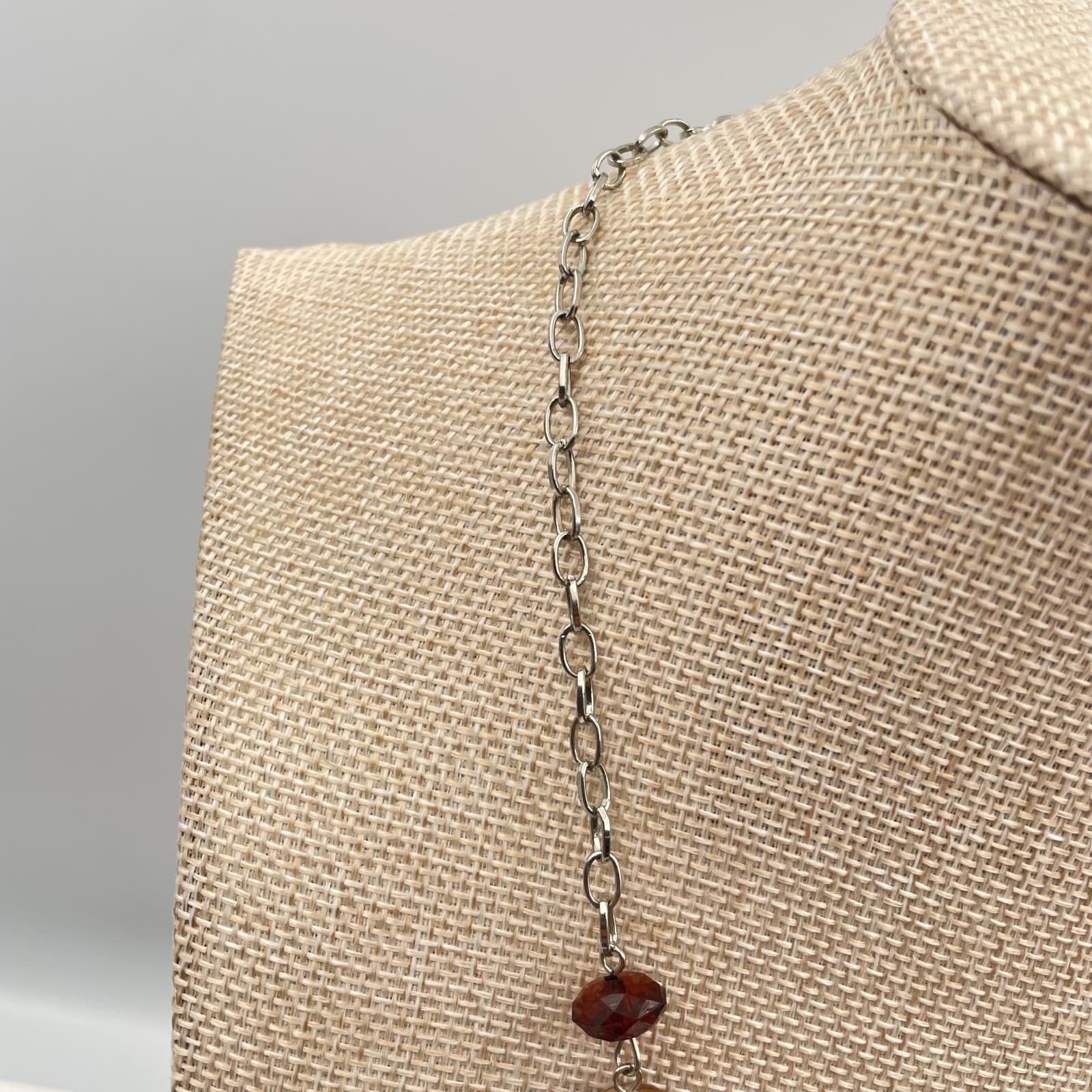 Vtg Leopard Print Heart Pendant Necklace Brown Animal Print Beads Silver Tone - Thumbnail 2