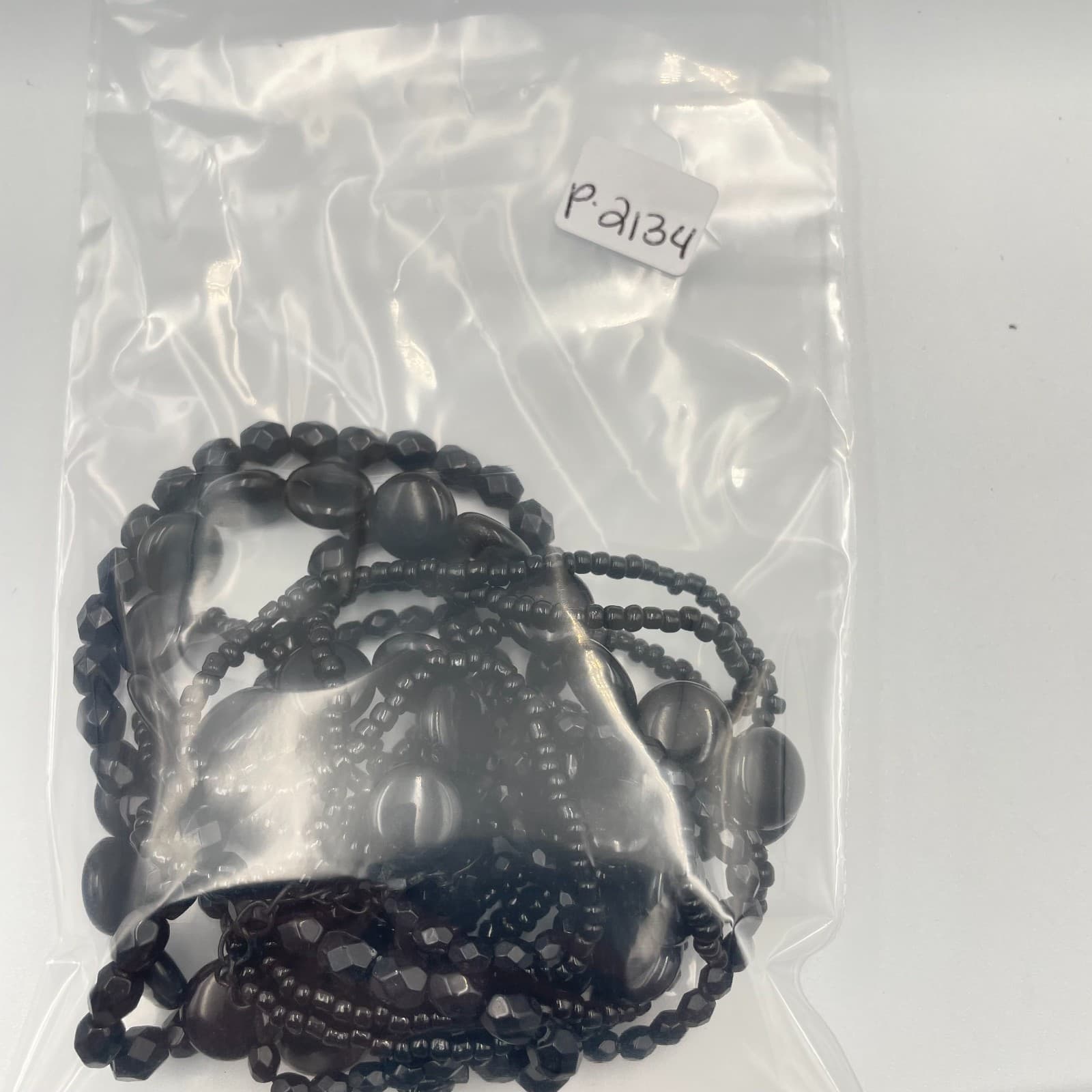 Vintage Black Multi Strand Statement Necklace Chunky Beaded Layered Bib Jewelry - Thumbnail 8